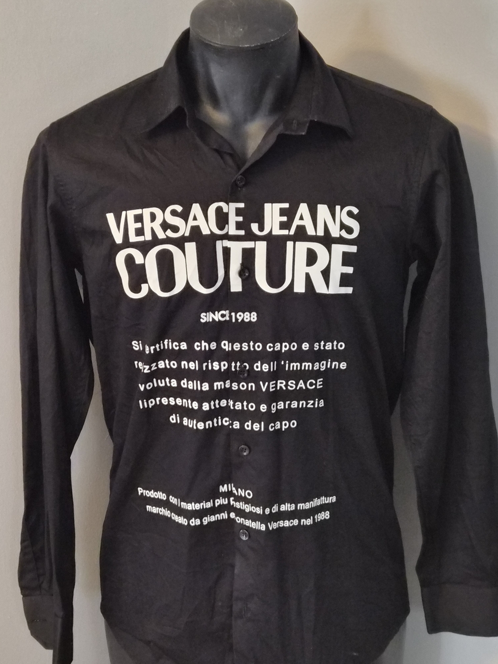 Versace Black and White Logo Button-Down Shirt